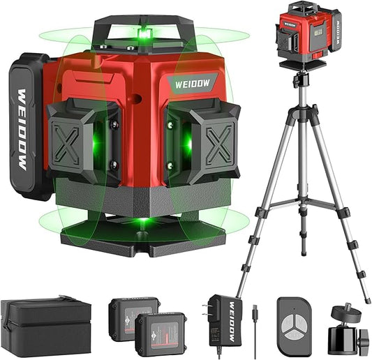 Laser Level 360 Self Leveling with Tripod,WEIDDW 4D Lazer Level,4x360° Cross Line Laser for Construction Project Renovation,Floor Tile, Laser Level Lines Tool,Durable Case