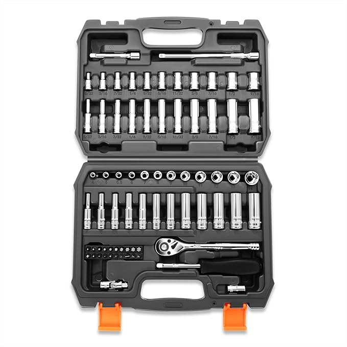 DNA MOTORING TOOLS-00144 72-Piece 1/4" Drive Socket Set with Ratchets, Adapters, Extensions - 4mm -14mm, 5/32 Inch- 9/16 Inch, Cr-V