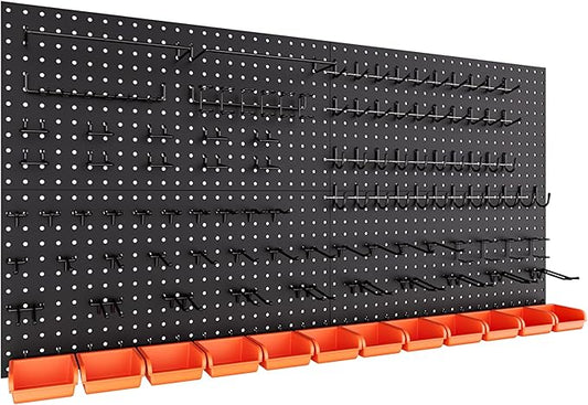 INCLY 48x24 Inch Metal Peg Board Kit with 1/4" Pegboard Hooks Accessories, 4PCS Pegboard Panels and 156PCS Black Pegboard Wall Organizer Tool Storage System for Garage Workbench Shed