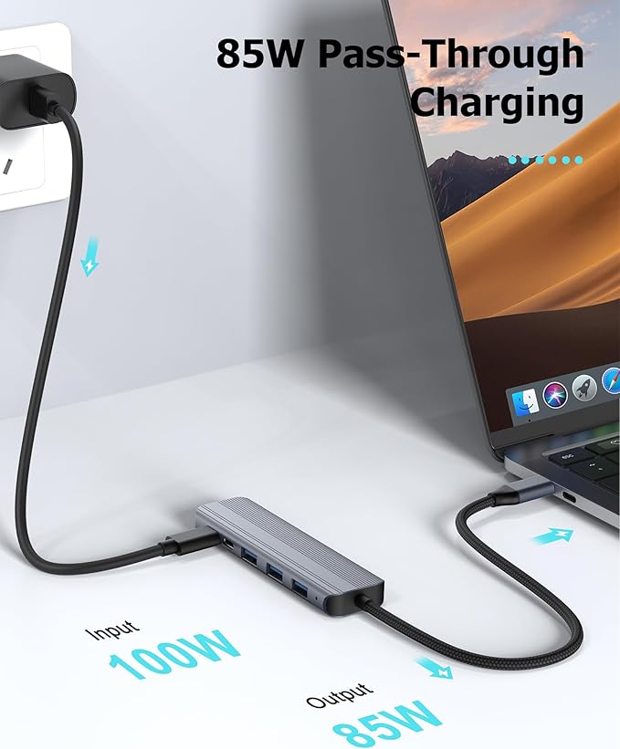 USB C Hub HDMI Multiport Adapter Dongles for MacBook Pro/Air Mac iPad Laptop, Tpye C Multiple Dock with 4k@30Hz HDMI, USB A 3.0, USB C 3.0, 100W Pass Through Charging