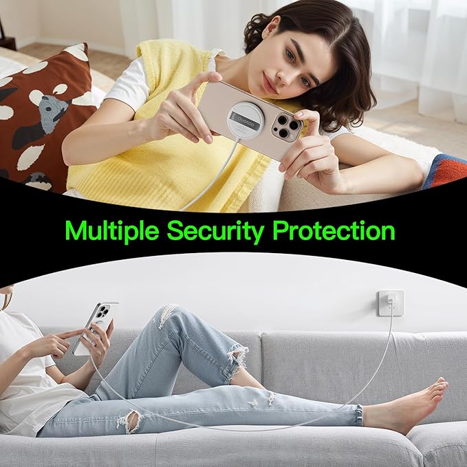 2025 Apple 15W Mag-Safe Charger 4FT Magnetic Wireless Charger 20W Fast Charging Block Compatible with iPhone17/16/15/14/13/12 Series & AirPods 4/3/2/Pro/for iPhone Wireless Charger Stand(white1p)