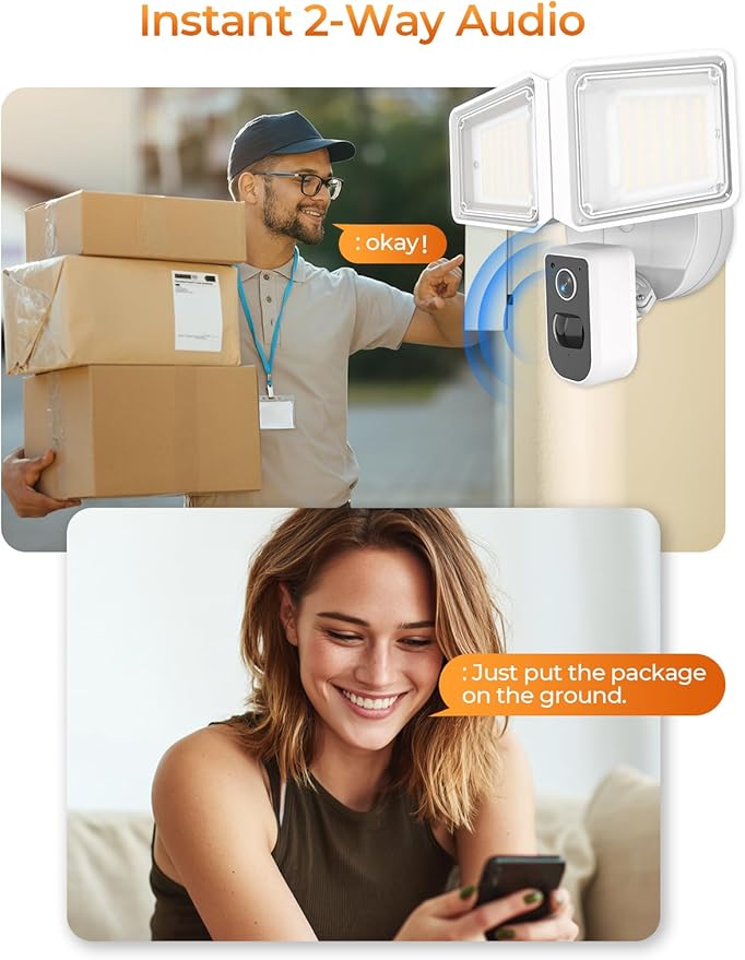 Security Floodlight Cameras Outdoor - 2K Flood Light Motion Detection 3000-5000K LED 2-Way Audio Camera with 4230 lm 150dB Siren 2.4G&5G WiFi Alexa-Compatible for Home Security 24/7 Recording