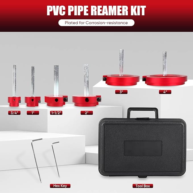 PVC Pipe Reamer Kit, Plastic Pipe Fitting Reamer Tool for Plumbing, 1 Blades PVC Fitting Saver for SCH40, ABS, CPVC Pipe, 6 PCS (3/4", 1", 1-1/2", 2", 3", 4")