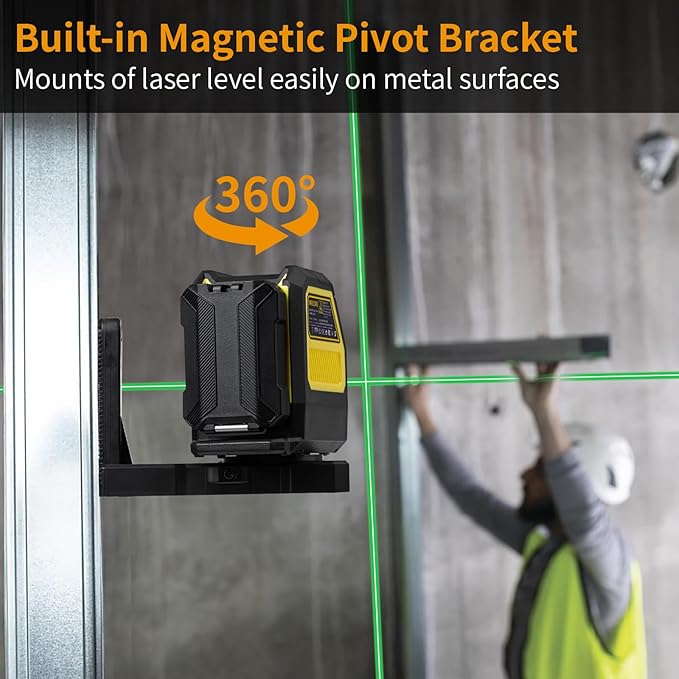 Firecore Outdoor Laser Level Kit, Self Leveling Cross Line Laser Level with Dual Power Supply and Laser Track Clip for Pros, Green Lazer Leveler Tool for Picture Hanging, Wall, Tile, Construction