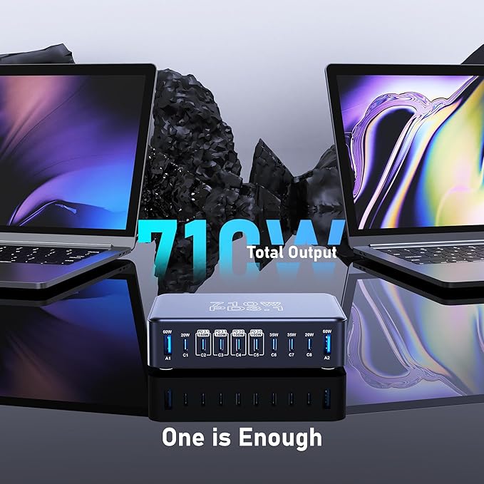 CHIPOFY 710W USB C Charger Block, 10 Port USB C Charging Station, Dual PD3.1 140W QC3.0 60W GaN Laptop Fast Wall Charger for MacBook Pro/Air, iPad, iPhone, Samsung Galaxy