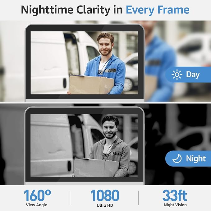 Wireless Smart Video Doorbell System,7" Touchscreen Display,1080P Video Doorbell Camera with Motion Detection,2-Way Audio,Local Storage No Subscription, Easy Install Without Wiring