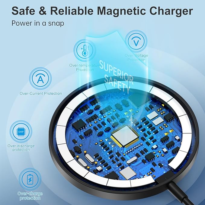 Magnetic Wireless Charger with Aluminum Charging Pad Stand Compatible with iPhone 16/15/14/13/12 Series，20W PD Charger&5ft Cable Included, Black