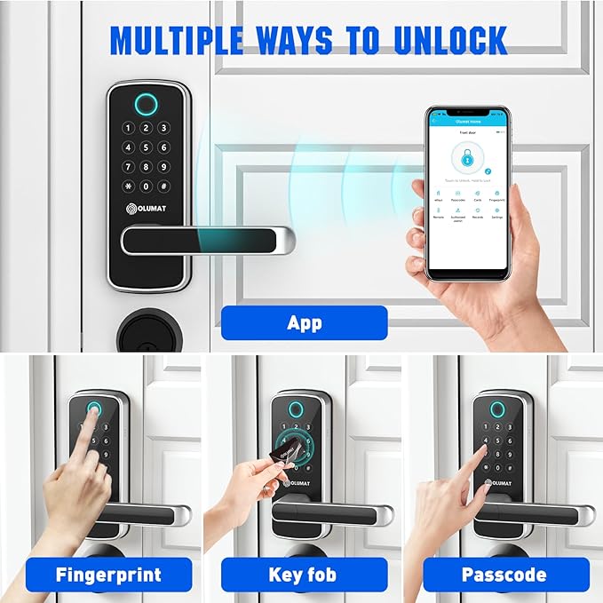 Smart Lock with WiFi Gateway, Keyless Entry Lock with Handle - Locks for Front Door with Keypad - Fingerprint Lock - App Control with Door Sensor - Auto Lock