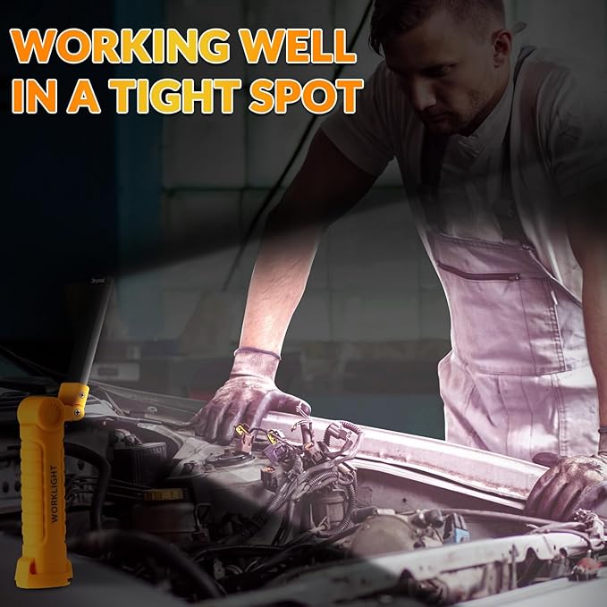 Mudder 6 Pcs LED Work Flashlights with Magnetic Base, Rechargeable, Portable, Yellow