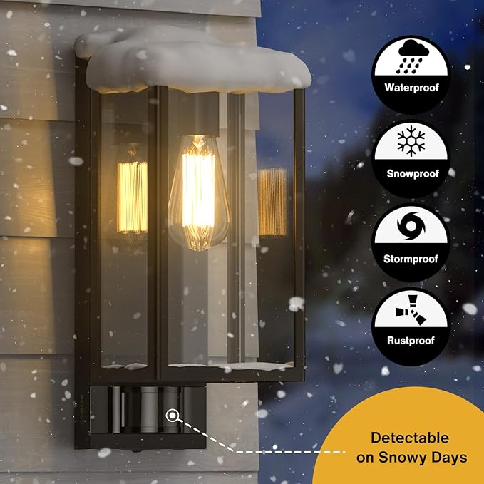 Motion Sensor Outdoor Wall Lights, Dusk to Dawn Outdoor Lighting, Modern Wall Mount Light Fixtures, 3 Modes Black Square Exterior Wall Lanterns for Outside Garage, Bulb Not Included