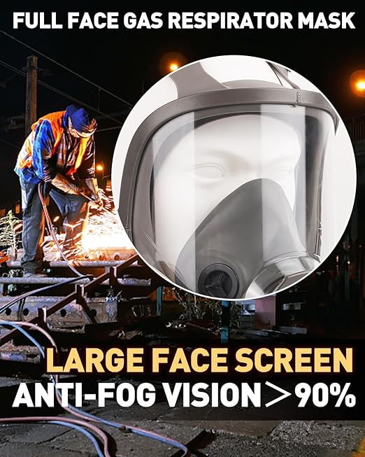 Full Face Respirator Mask: Reusable Full Face Gas Cover Survival Nuclear and Chemical Gas Mask with 40mm Activated Carbon Filter Dust Mask Anti Fog Against Gases Organic for Chemicals, Metals
