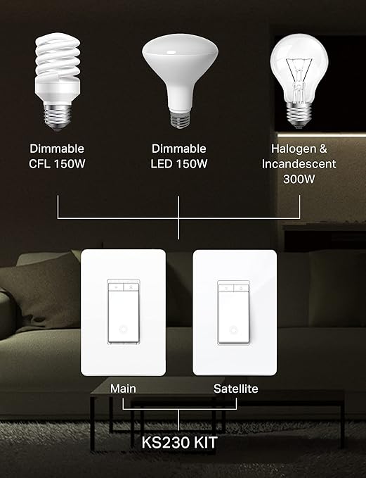 Kasa Smart 3 Way Dimmer Switch KIT, Dimmable Light Switch Compatible with Alexa, Google Assistant and SmartThings, Neutral Wire Needed, 2.4GHz, ETL Certified, No Hub Required, White (KS230 KIT v2)