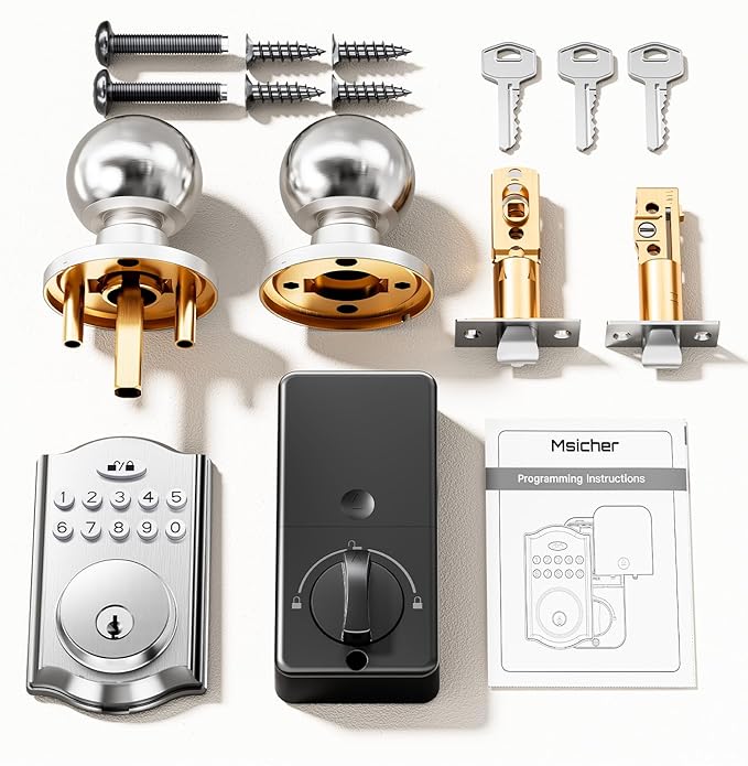 Keyless Entry Door Lock with 2 Knobs, Electronic Backlit Keypad Deadbolt with Handle Set, Auto Lock, One-time Codes, Smart Deadbolt for Front Door, Easy Installation (Satin Nickel)