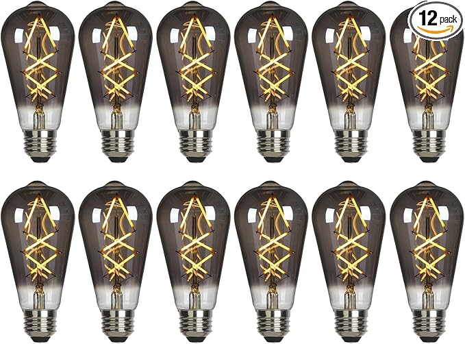 OMED ST58/ST19 Smoke Grey Dimmable LED Edison Bulbs 60 Watt Equivalent, 6W 2700K Soft White Vintage Fishbone Filament Edison Bulbs with E26 Base, 600 Lumens Smoky Glass Edison Bulb for Home Lighting