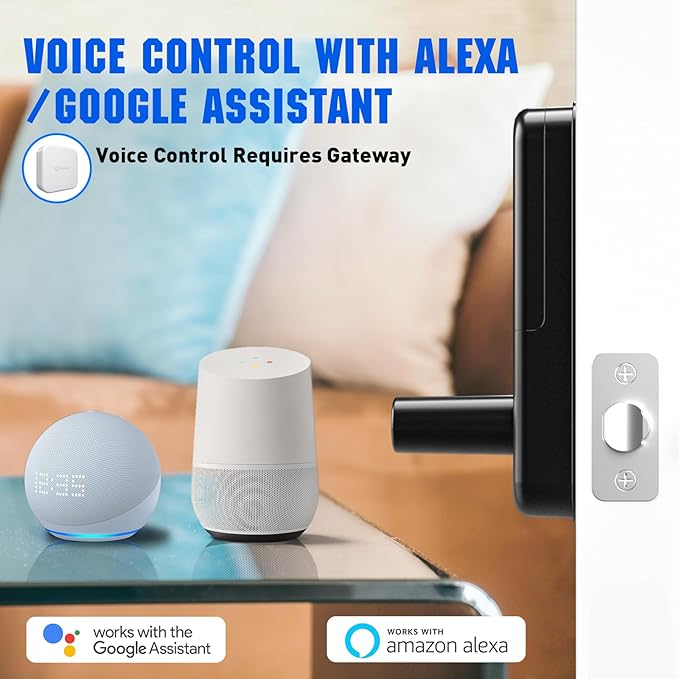 Smart Door Lock Keyless Entry with Gateway - Wi-Fi Keypad - Alexa Voice Control