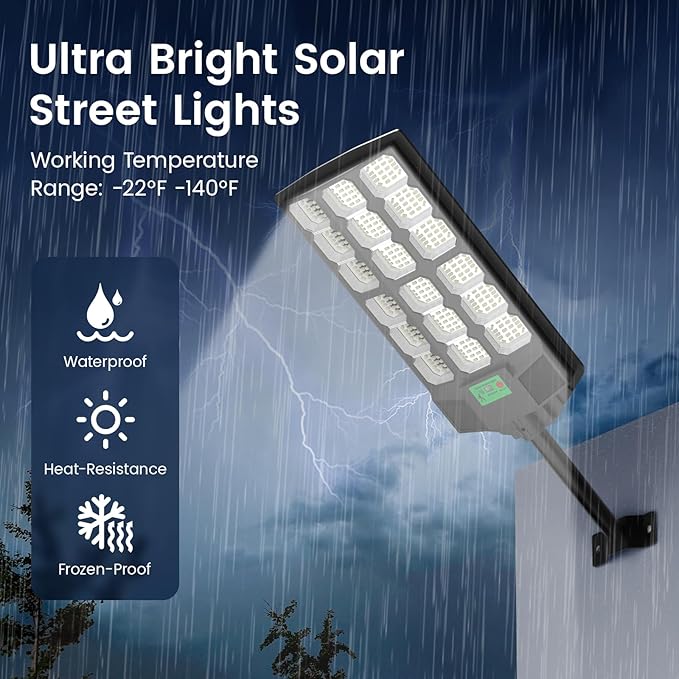 Solar Street Lights Outdoor, 10000K Ultra Bright LED, Waterproof IP65, Motion Sensor, Dusk to Dawn, Suitable for Commercial Area, Parking Lot, with Anti Broken Remote Control Mounting Bracket, 2 Pack