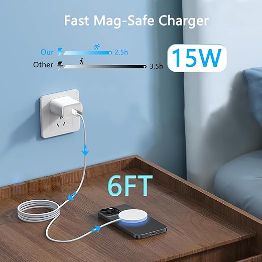 Magnetic Wireless Charger for iPhone 16, 2 Pack 15W 6FT Fast Apple Mag-Safe Charger, with USB C Apple Fast Charging Block Adapter for iPhone 16/16 Pro/Pro Max/15/14/13/12 Series, AirPods 3/2/Pro/Pro 2