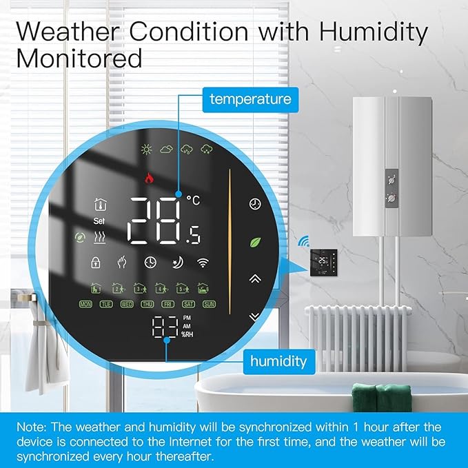 95 to 240V WiFi Smart Thermostat, Programmable Temperature Controller for Boiler Heating Black smart thermostat wifi thermostat smart thermostat for house