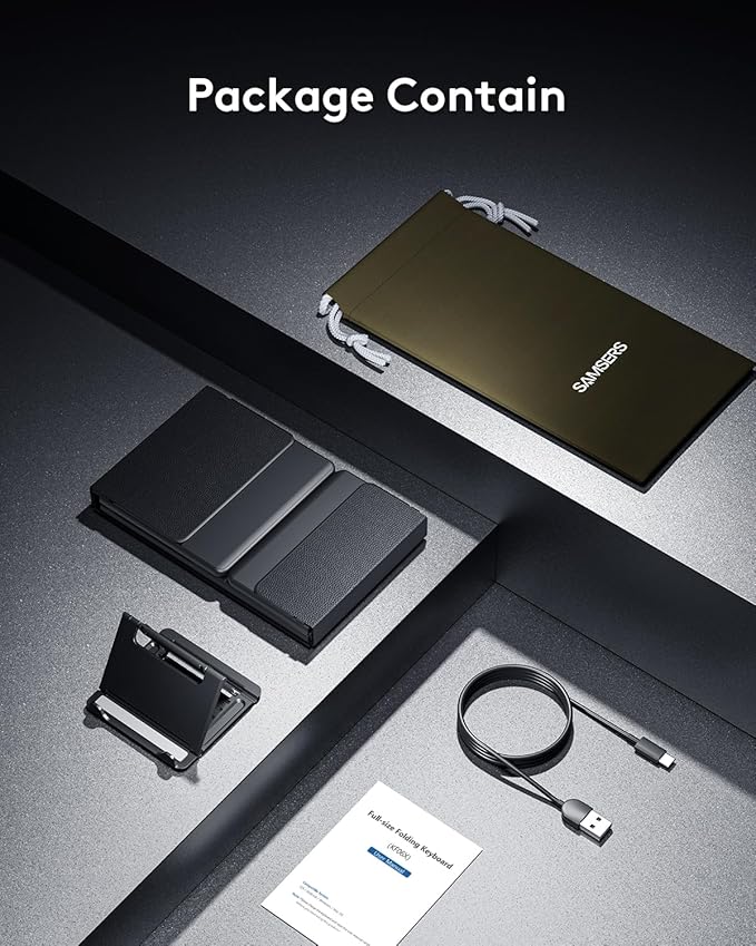 Samsers Foldable Bluetooth Keyboard with Numeric Keypad, Full-Size Wireless Folding Keyboards with Backlight, Portable Travel for iOS Android Windows Mac OS, Support 3 Device(BT5.1 x 3), Black