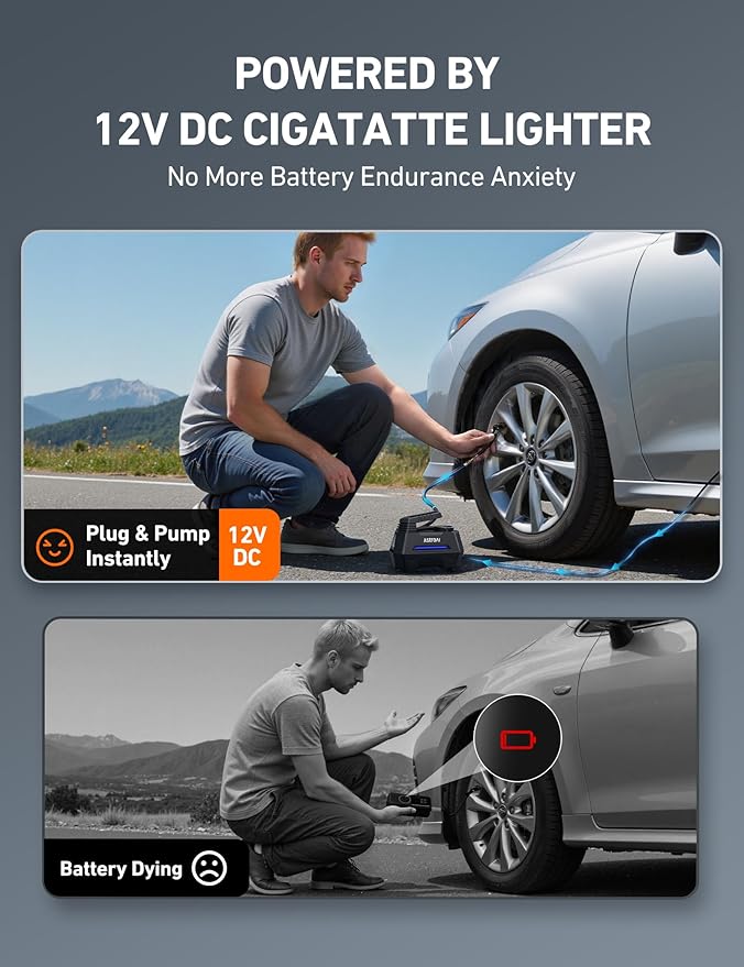 AstroAI Tire Inflator Portable Air Compressor Air Pump for Car Tires-Car Accessories, 9.8Ft Cord-12V DC-Powered Auto Pump with Digital Pressure Gauge, Emergency LED Light for Bicycle, Balloons, Blue