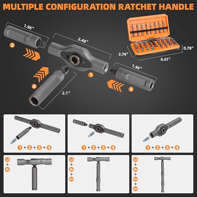 42 in 1 Magnetic Screwdriver Set, Ratchet Screwdriver Magnetic, 42 in 1 Diy Screwdriver Set Ratchet Handle Detachable Versatile Toolkit for PC, Furniture, Bicycle (Orange)