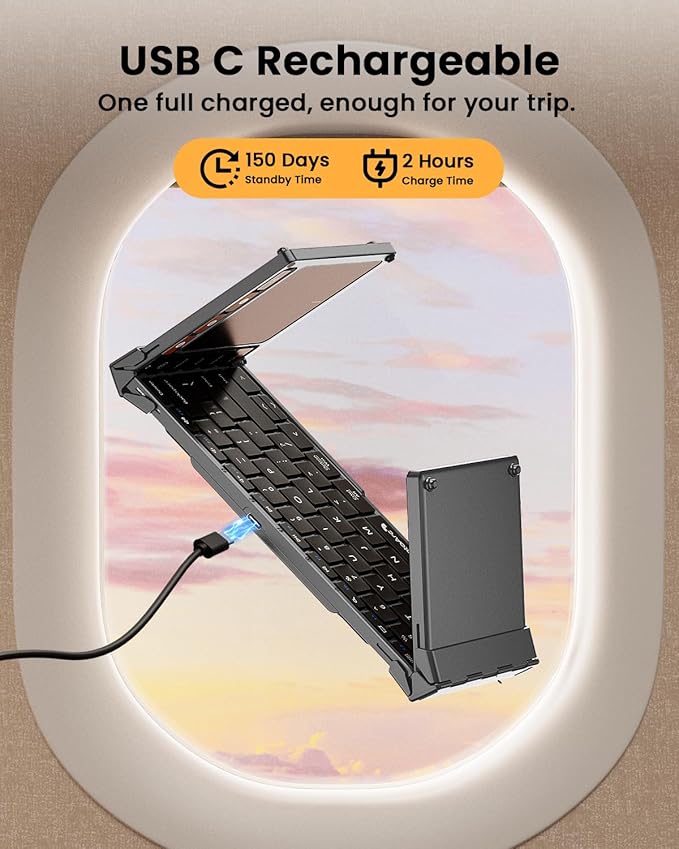 ProtoArc Foldable Keyboard with Touchpad, XK01 TP Folding Portable Keyboard, Full Size Keys, Large Trackpad Bluetooth Travel Keyboards for iPad Laptop PC Tablets - Black Gray