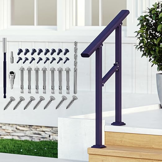 CHR Fence & Rail Hand Rails for Outdoor Steps, 2 Step Handrail & Indoor Stair Railing Kit, Railings for Outdoor Steps and Hand Rails for Seniors for Porch Railing & Deck Hand Rail, 1-2 Step Railing