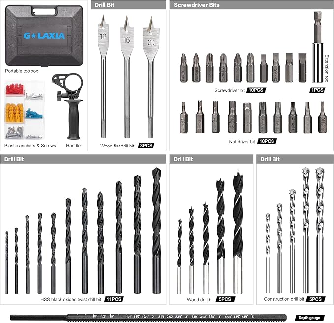 Hammer Drill, 4.5A 1/2 Corded Hammer Kit, 0-3000RPM Variable Speed Impact Drill with 105pcs Drill Bit Set, Carrying Case Included