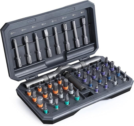 JXTZ Ratchet Screwdriver Set, 42 in 1 Magnetic Screwdriver Set with T Handle, DIY Multi Bit Magnetic Drive Set, Versatile Repair Tool for Home Appliances Bicycle Motorcycle, Grey