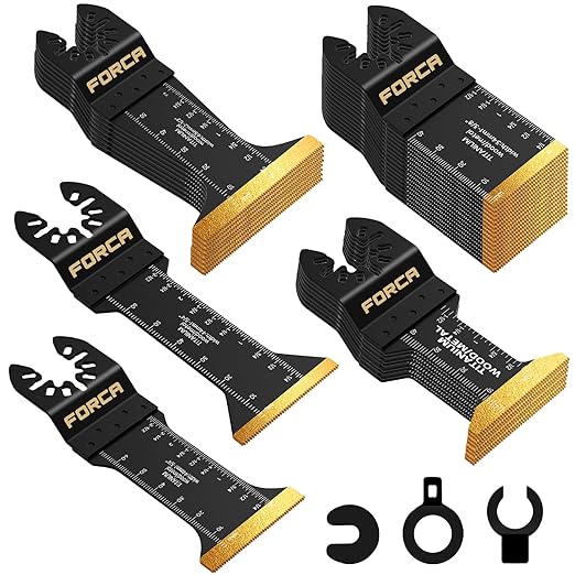 FORCA 66pcs Titanium Oscillating Tool Blades, Universal Multitool Blades for Metal Wood Cutting, Oscillating Saw Blade Kit for Dewalt Bosch Milwaukee Ryobi