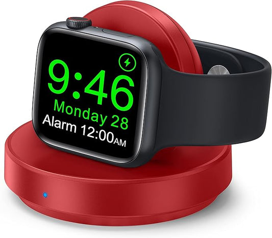 Portable Magnetic Charging Dock for Apple Watch, Wireless Fast Watch Charger Stand with Charging Cable, Support Nightstand Mode, Compatible with Apple Watch 10 9 8 7 SE 6 5 4 3 2/Ultra 2-Red