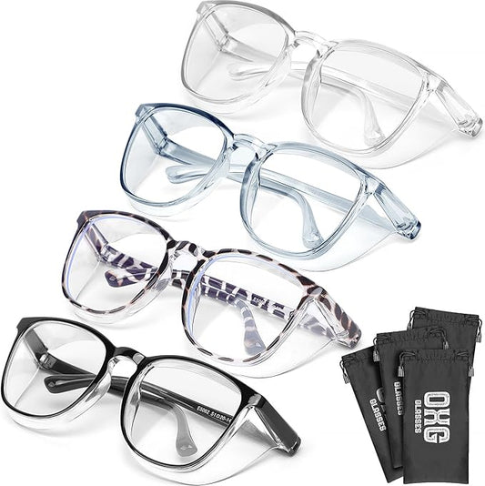 OXG 4 Pack Safety Glasses Anti Fog Goggles, Blue Light Blocking Stylish Safety Glasses for Women Nurses Protective Eyewear