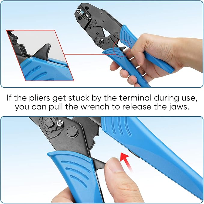 TICONN Crimping Tool for Heat Shrink Connectors - Ratcheting Wire Crimper - Crimping Pliers - Ratchet Terminal Crimper - Wire Crimp Tool (30C, Blue)