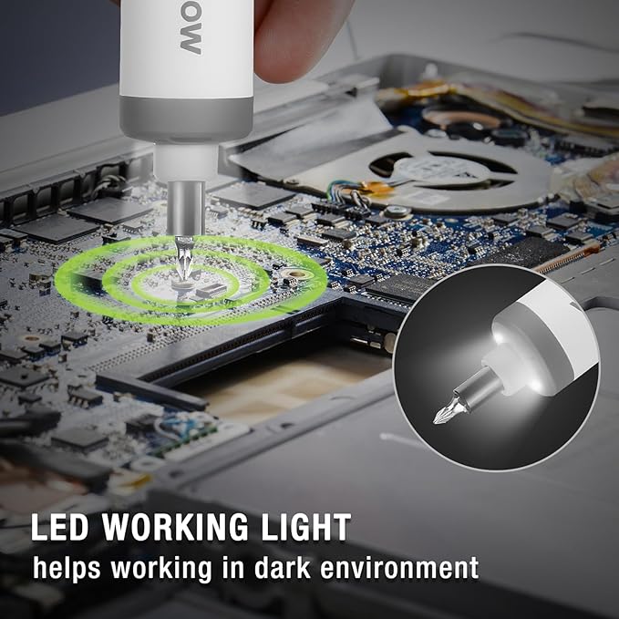 WORKPRO 4V Electric Screwdriver, Rechargeable Cordless Screwdriver Set with 35 Bits, Extension Rod, USB Charging Cable in Carrying Case, LED Light, White Gray