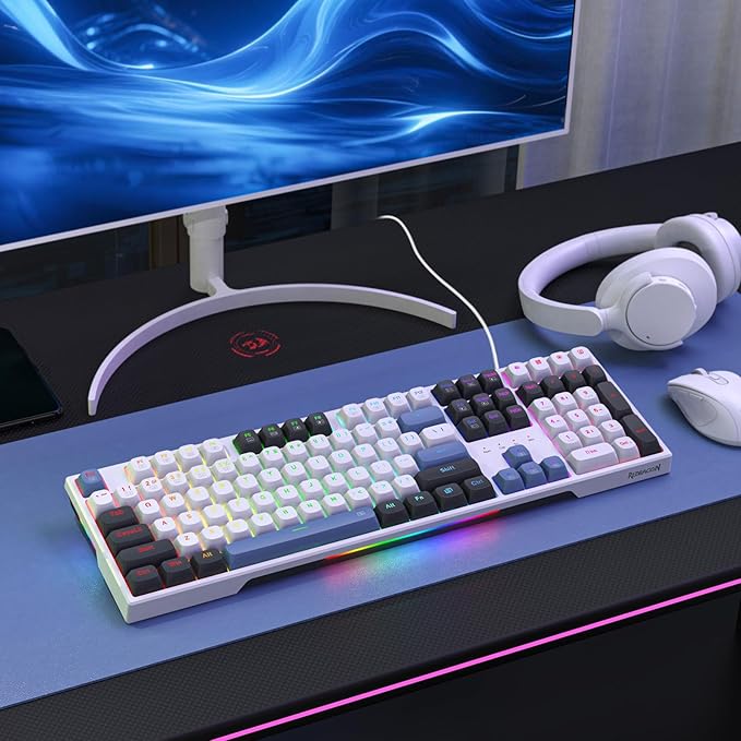 Redragon K668 Wired Gasket RGB Gaming Keyboard, 108 Keys Mechanical Keyboard w/Extra 4 Hotkeys, Upgraded Hot-swappable Socket, Sound Absorbing Foam, Mixed Color Keycaps, Custom Linear Switch