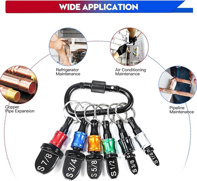 13 Pcs Swage Tool HVAC Repairing Set With Bit Holder, Air Conditioner Copper Tube Expander Swaging Tool Drill Bit, Soft Copper Pipe Swager, 1/4'', 3/8'',1/2'',5/8'',3/4'',7/8'' Swedge HVAC Tool Kit