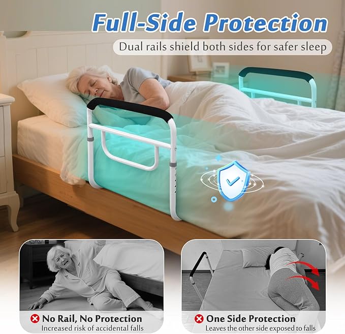 Mybow Double Bed Rail, U Bar for Medical Bedside Safety Assisting Rails, Railing Support for Elderly Adults Under Mattress Handrail, Hospital Dual Bed Rails for Seniors Twin Full Queen Adjustable Rail