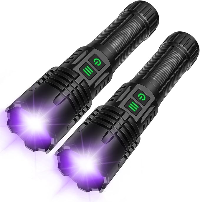 AdamStar UV&High Lumens Flashlight Rechargeable, 2-in-1 Powerful Blacklight LED Flashlight Tactical 6 Modes Super Bright Waterproof Zoomable Detector for Pet Urine Curing Resin Camping Emergencies