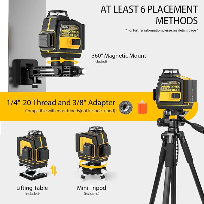 Laser Level 360 Self Leveling, SAVSEC 3 x 360 3D Stepless Dimming(Up to 37H) Green Line Laser, Cross Line Laser Leveler Tool for Construction and Picture Hanging, Rechargeable Battery