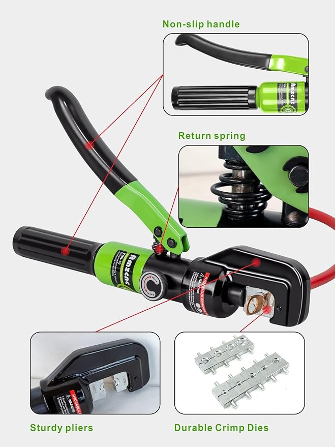 AMZCNC Hydraulic Cable Lug Crimper 8 US TON 12 AWG to 00 (2/0) Electrical Terminal Cable Wire Tool Kit with 9 Die (Crimping Tool and Copper wire scissors)