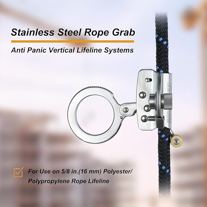 Stainless Steel Anti Panic Trailing Rope Grab, for 5/8" Rope Diameter Fall Protection