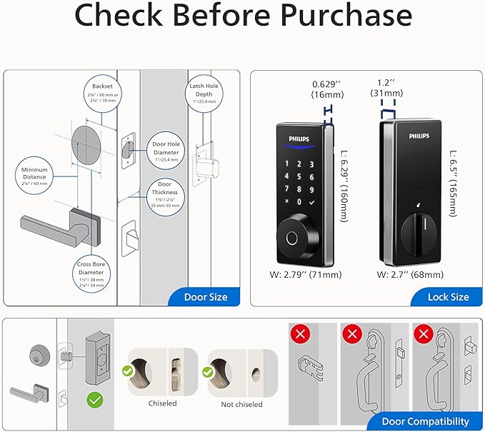 Philips Wi-Fi Smart Door Lock, Keyless Entry Door Lock with App Control,Fingerprint ID,Auto Lock,Keypad Deadbolt with Wi-Fi Bridge Adaptor,Smart Locks for Front Door-Satin Nickel