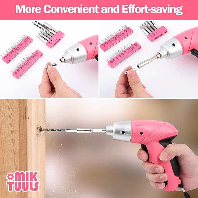 Electric Screwdriver Tool Set 112PCS, Home Tool Kit with 3.6V Small Power Cordless Screwdriver for Women, Pink