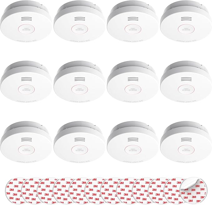 SITERLINK Smoke Detectors 10 Year Battery Operated,UL217-9th Listed Smoke Alarm with Test-Silence Button,Photoelectric Sensor Fire Alarms Smoke Detectors with LED Lights for Home, GS525A (12 Pack)