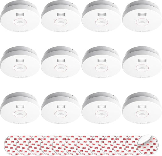 SITERLINK Smoke Detectors 10 Year Battery Operated,UL217-9th Listed Smoke Alarm with Test-Silence Button,Photoelectric Sensor Fire Alarms Smoke Detectors with LED Lights for Home, GS525A (12 Pack)