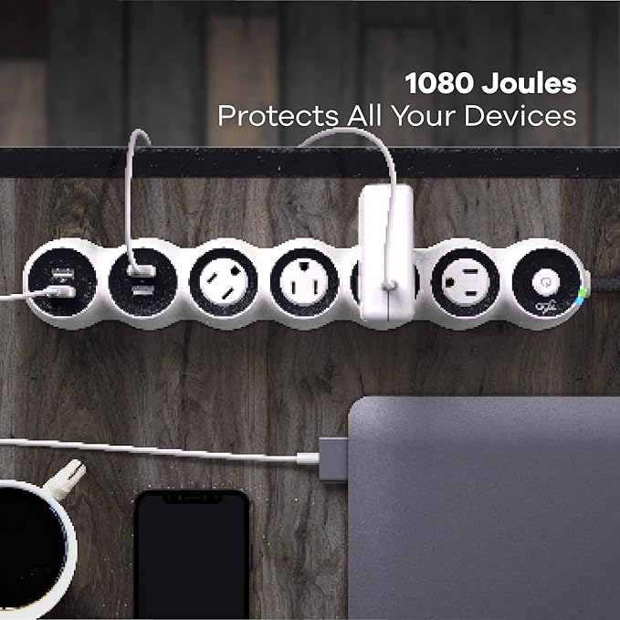 360 Electrical PowerCurve Power Strip, Braided Extension Cord with 4 Rotating Outlets and 4 USB-A Ports, Outlet Extender 5 ft, Surge Protector Power Strip with USB Ports, White