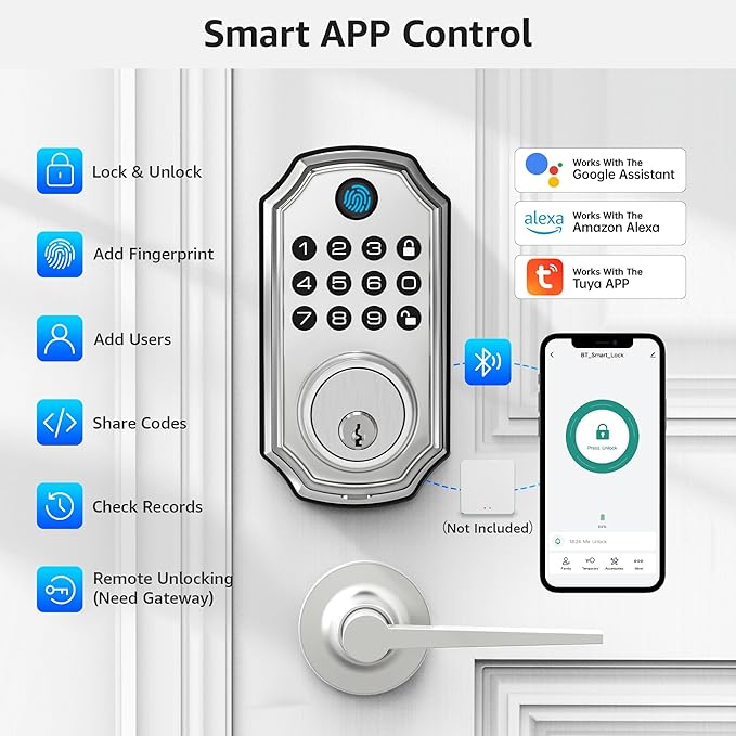 LOCK&SOLVER Keypad Door Lock with Handle, Smart Locks for Front Door, Keyless Entry Doorlock, Deadbolt Lock with Handle Set, App Remote Control, Easy Install with Video Guide, Rust-Resistant Zinc