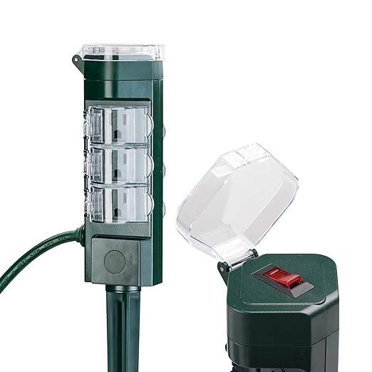 HBN Outdoor Power Strip Yard Stake 6ft Extension Cord,Outside Multiple Plug Outlet with 6 Grounded Outlets,Weatherproof Extension Cord for Halloween/Christmas Decoration Lights,ETL Listed