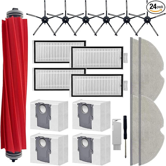 21 Pcs Replacement Parts Compatible for Roborock Q7+ Q7 Max+ Vacuum Cleaner Accessories Kits, 1 Main Brush 4 Mop Pad 4 Hepa Filters 6 Side Brush 4 Vacuum Bags 1 Cleaning Tool 1 Screwdriver