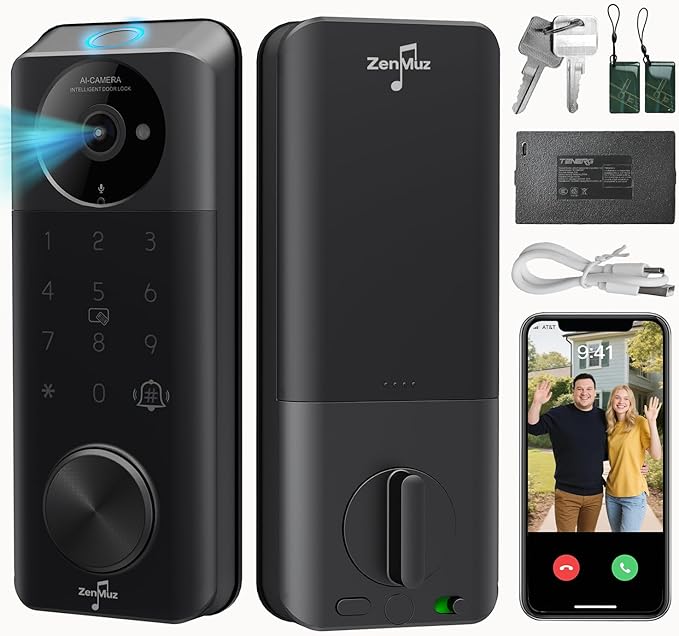 Video Smart Lock with Camera & Doorbell, App Remote, Auto Lock, Built-in WiFi Smart Deadbolt for Front Door, 6-in-1 Keyless Entry Door Lock with Fingerprint, IP65 Waterproof